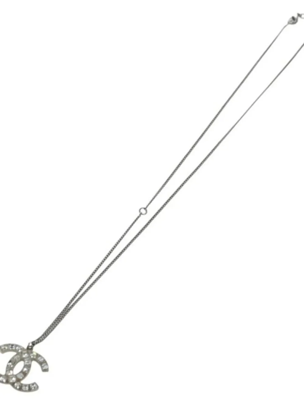 CHANEL COCO Mark Necklace metal Silver CC Auth 175104M